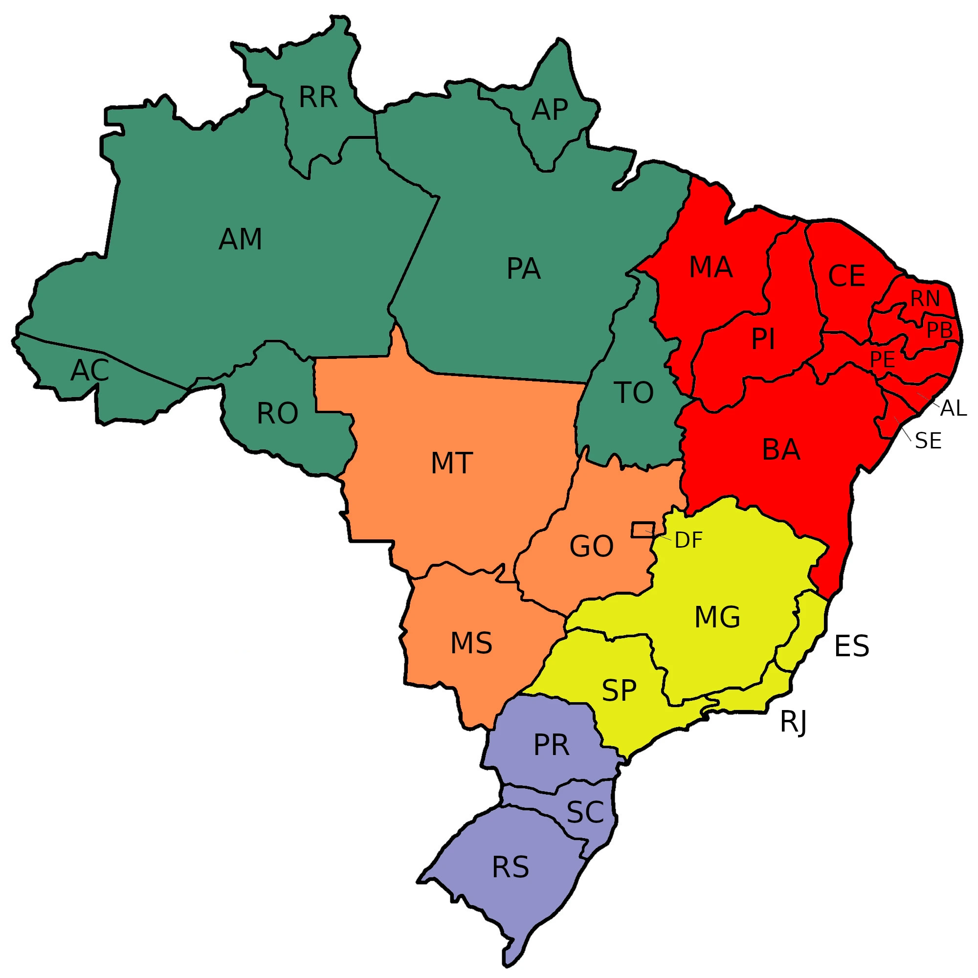 Mapa do Brasil por regiões